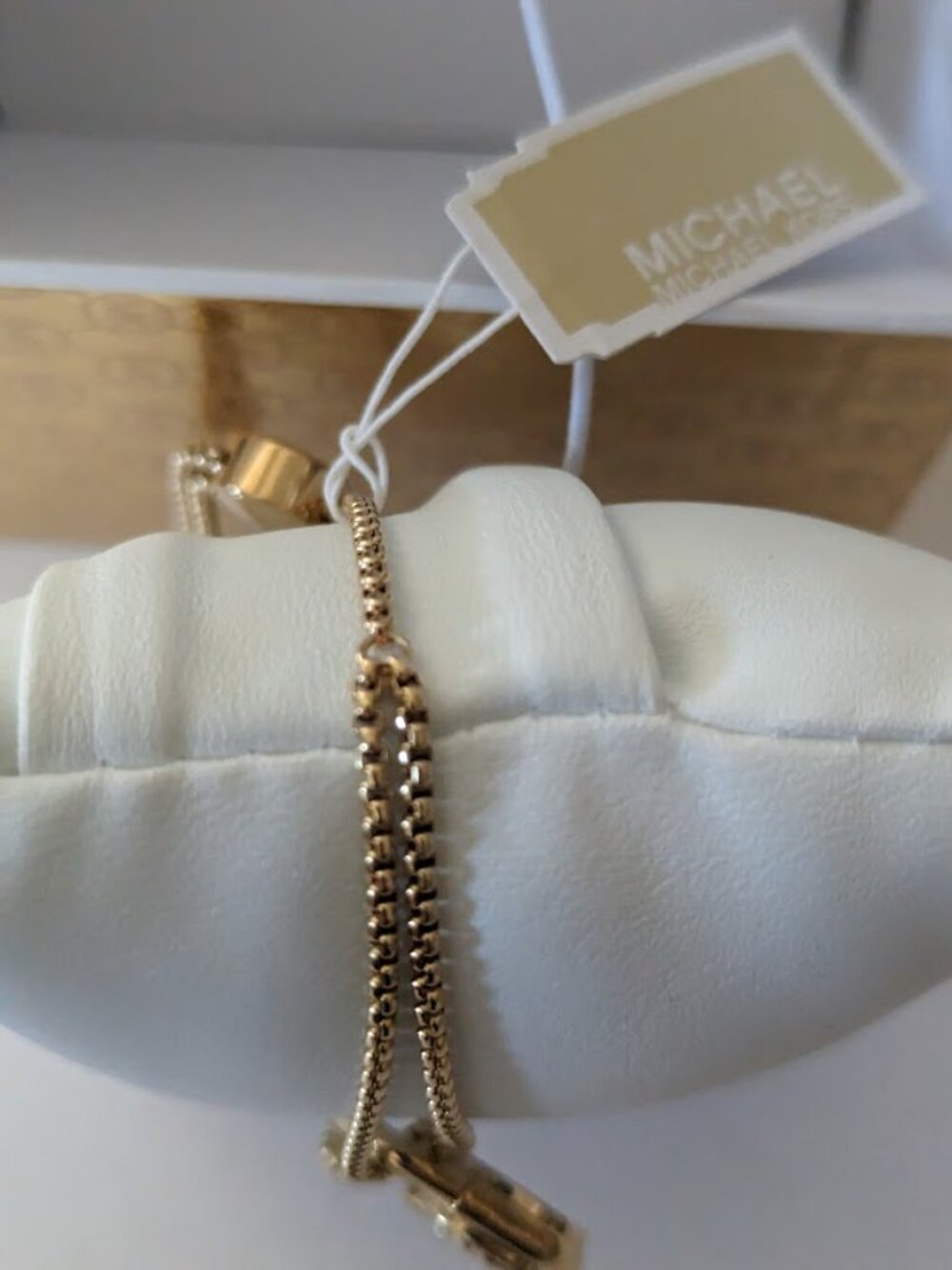 MICHAEL KORS Yellow Gold Tone Padlock Charm Slider Bracelet New Gift Box - Picture 5 of 6